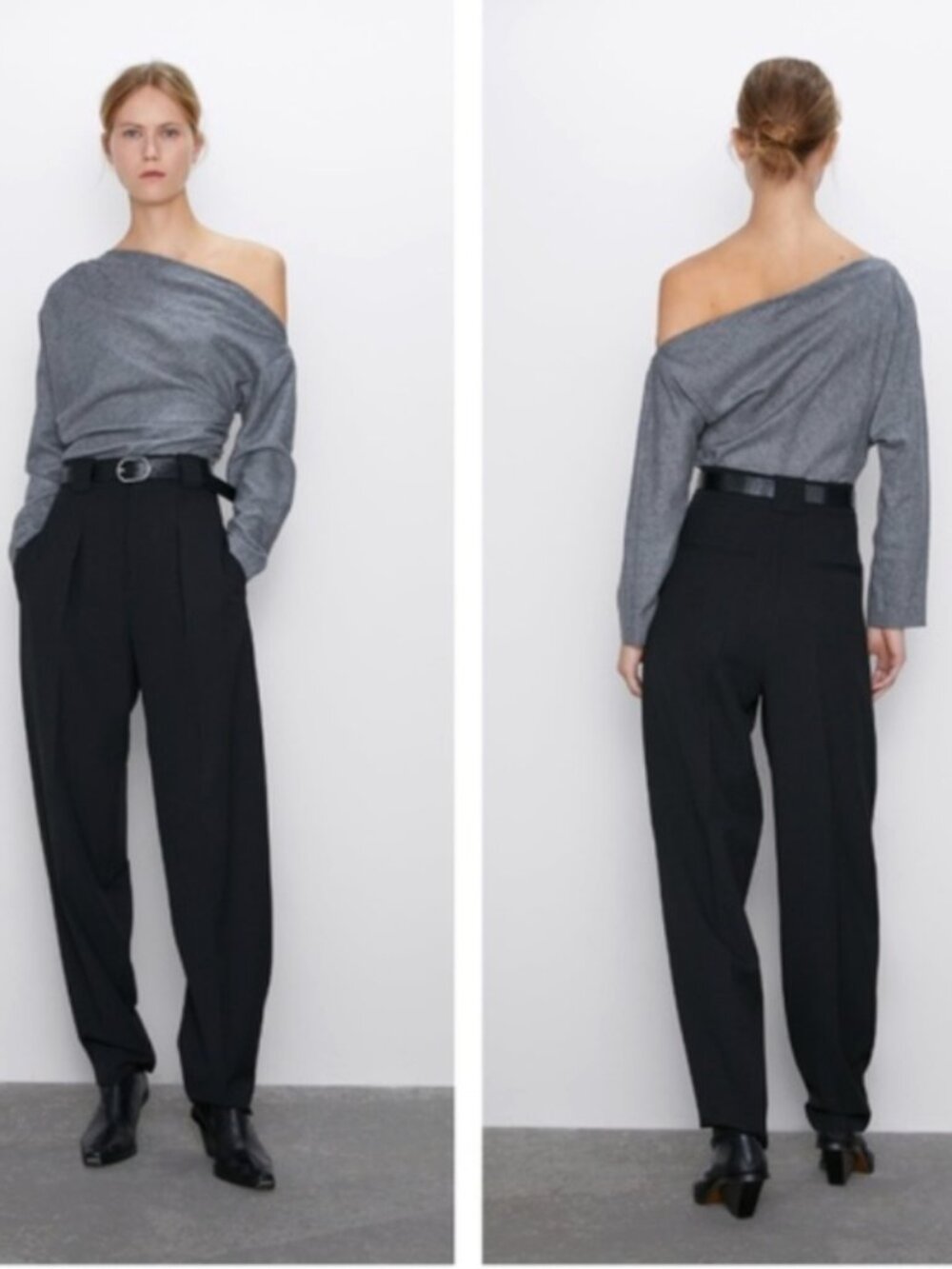 Zara XL Wool Blend Asymmetric Draped Blouse Top